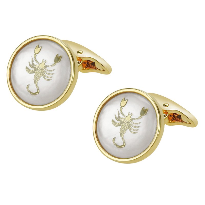 十二星座之天蝎座白色珍珠贝母袖扣 - 袖扣 - 其他金属 金色