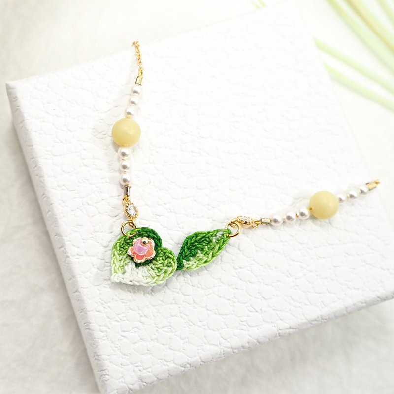 【全馆清仓最高折800】特价款/葡萄石爱心叶 水晶珍珠 钩织/钩 - 手链/手环 - 珍珠 绿色