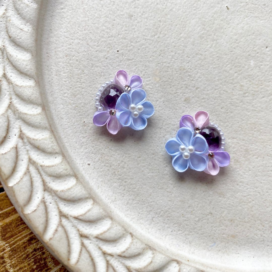 amethyst flower earring - 耳环/耳夹 - 半宝石 紫色