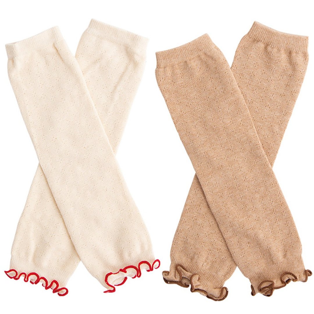 Y-1241 100% Organic Cotton Leg Warmer Openwork Type Natural Brown Adaptation Age 0-4 years old Popkins Baby Made in Japan - 婴儿饰品 - 棉 咖啡色