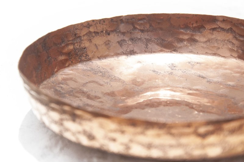 红铜盘/复古手工铜饰品盘/手工红铜盘/置物盘/露营餐具-敲打点点 - 浅碟/小碟子 - 铜/黄铜 多色