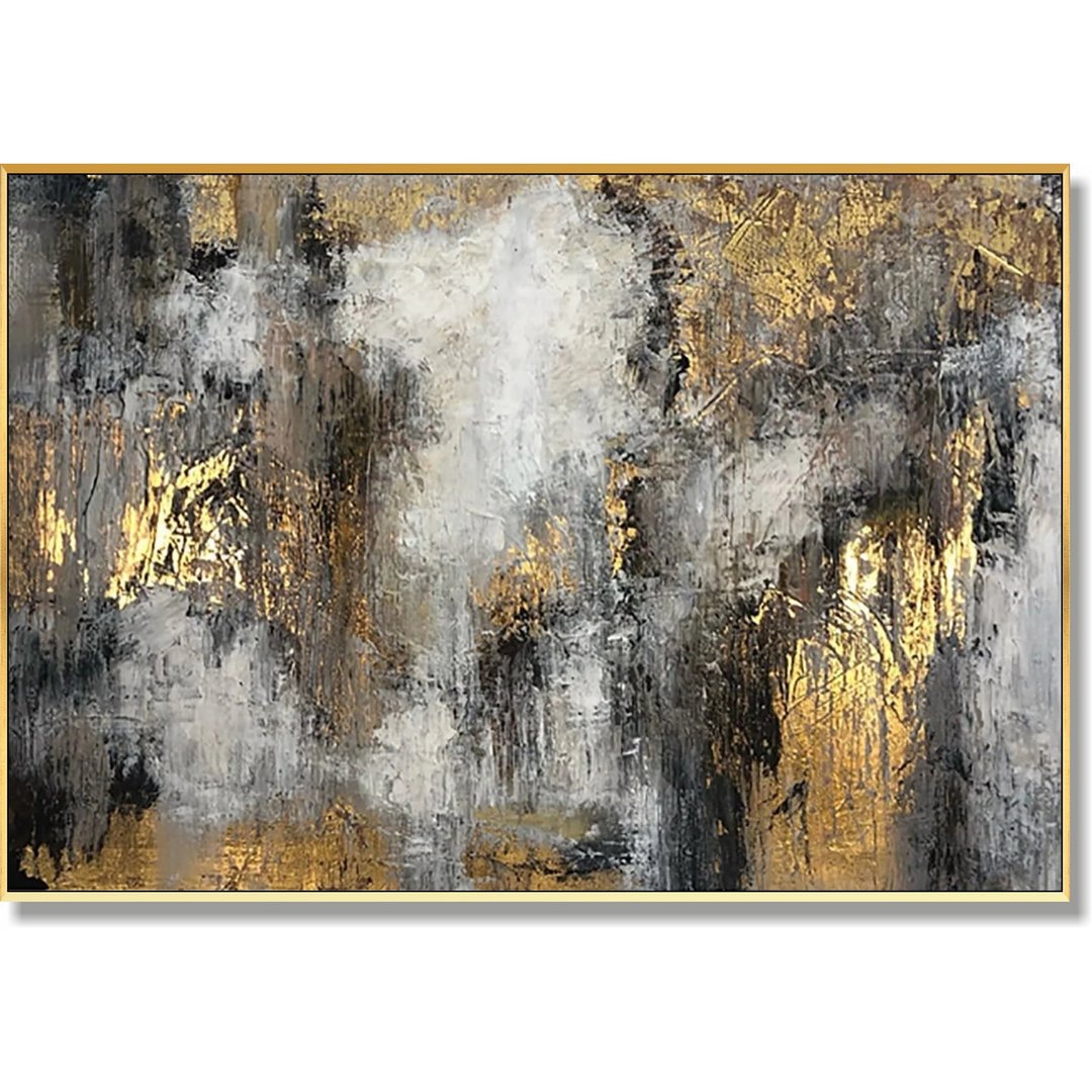 大型抽象油画，布面金箔艺术品，厚重纹理墙面艺术 - 墙贴/壁贴 - 压克力 灰色