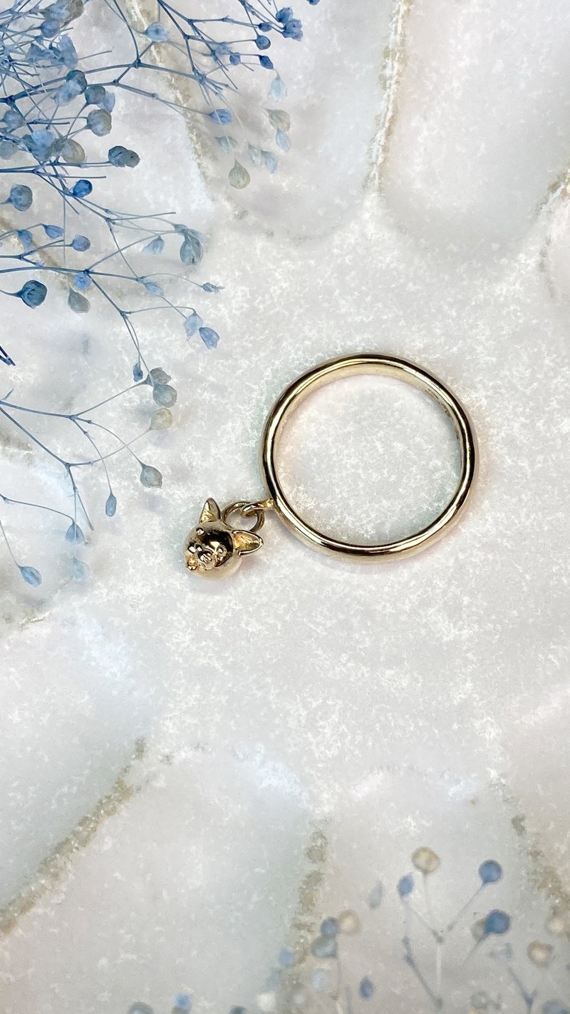 猫脸吊饰戒指，银925，k18 - 戒指 - 其他金属 金色