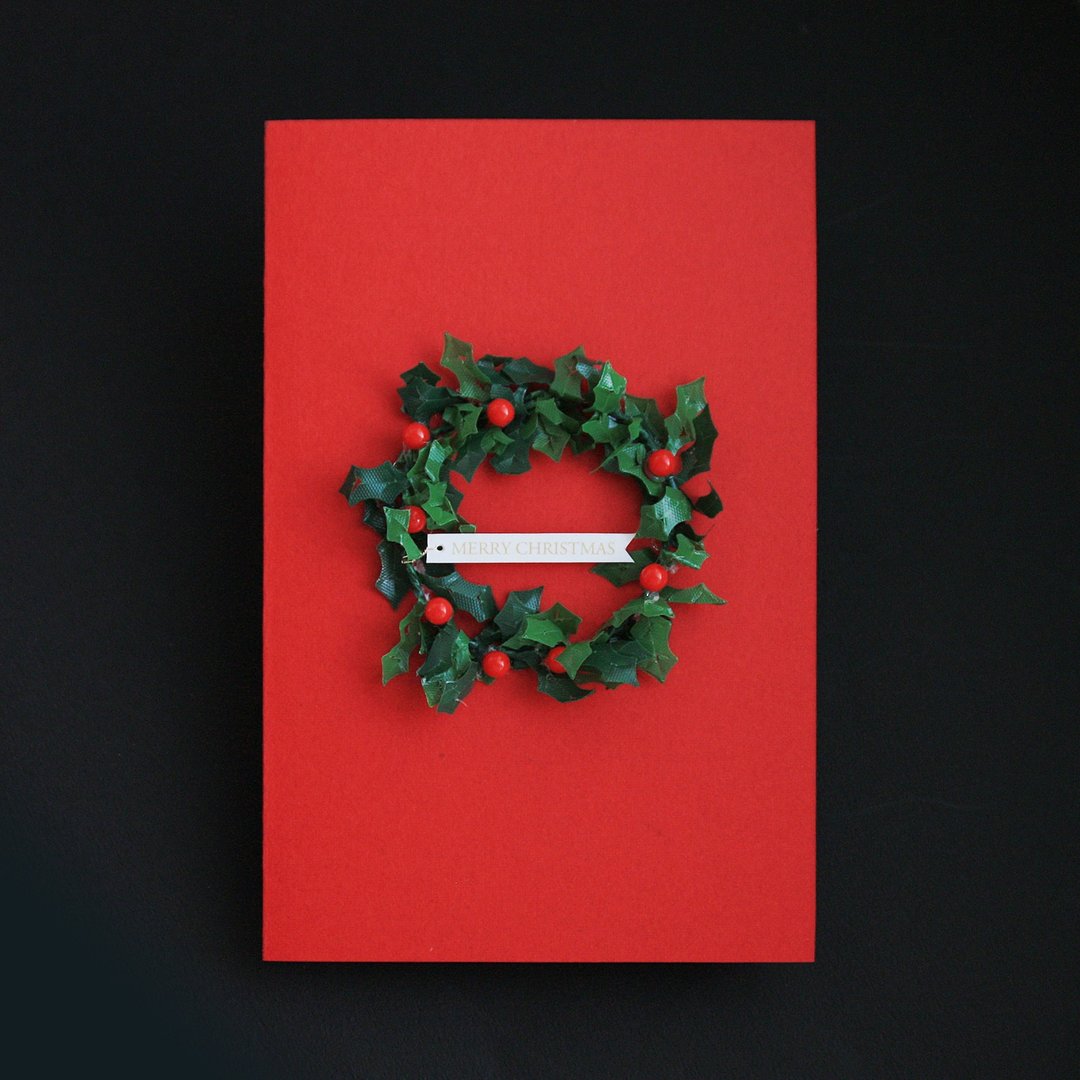Merry Christmas红色圣诞花圈卡片圣诞卡片 - 卡片/明信片 - 其他材质 红色
