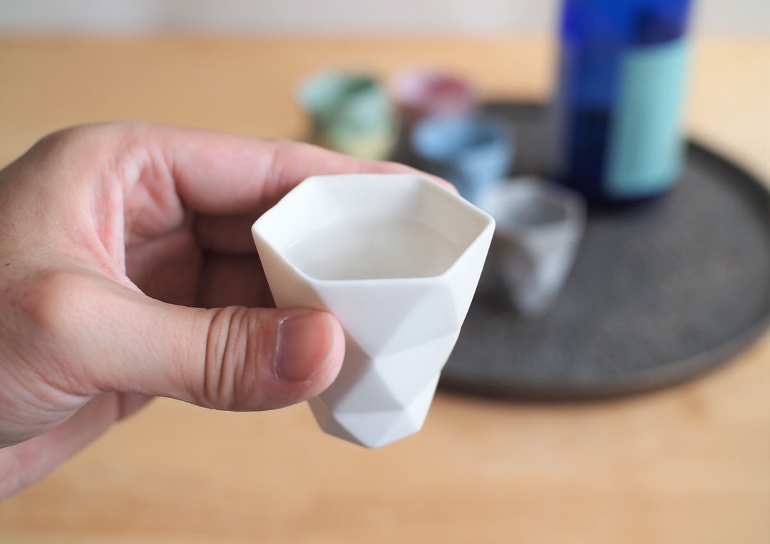 origami Ochoko Straight White - 酒杯/酒器 - 陶 白色