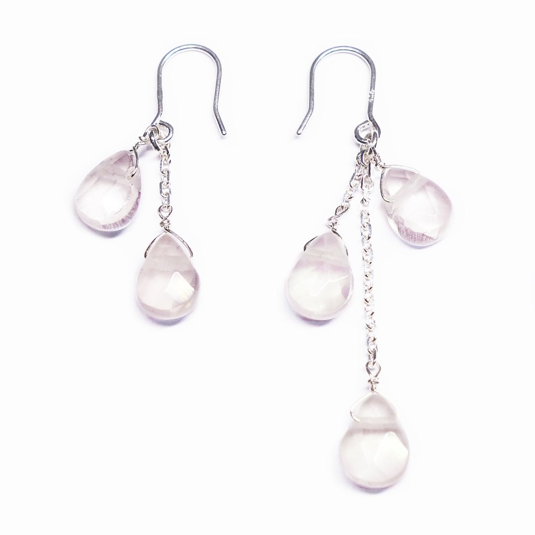 Selectable Weeping cherry earrings SV925 rose quartz【Pio by Parakee】桜連耳環 - 耳环/耳夹 - 宝石 粉红色