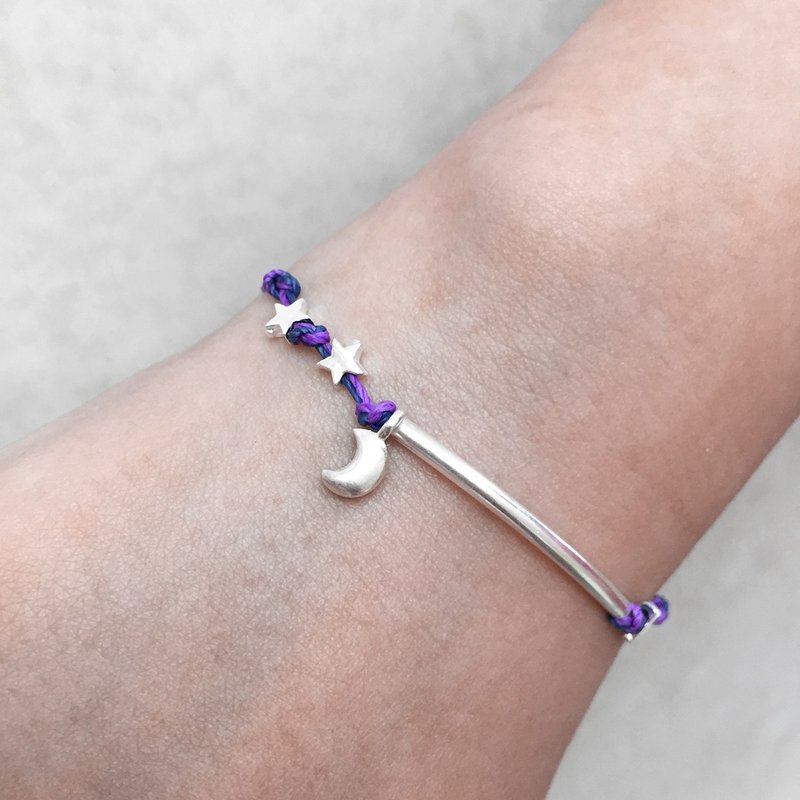 纯银手链 星星月亮手链 宇宙手链 珠珠手链 圣诞礼物 星星手链 - 手链/手环 - 银 