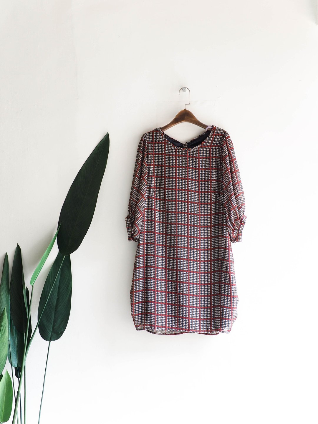 广岛千鸟格澎袖青涩秋日时光 古董连身纺纱长裙洋装 dress - 洋装/连衣裙 - 聚酯纤维 多色