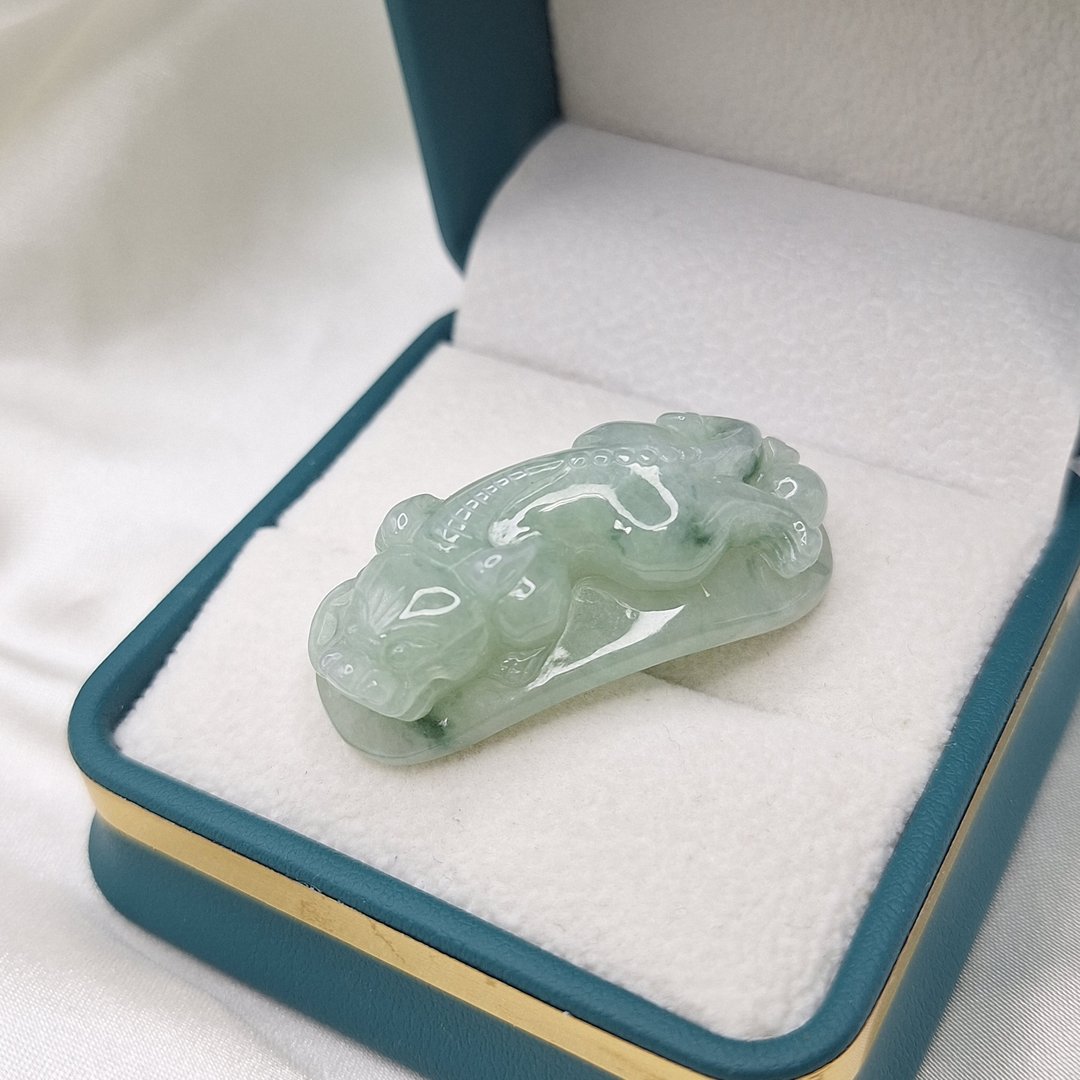 晴水绿飘花 招财貔貅手牌 吊坠 | 天然缅甸玉A货翡翠 - 手链/手环 - 玉石 