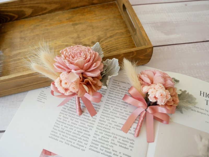 干燥花胸花【粉黛佳人】伴郎胸花/招待/粉/定制化 - 胸花/手腕花 - 植物．花 粉红色