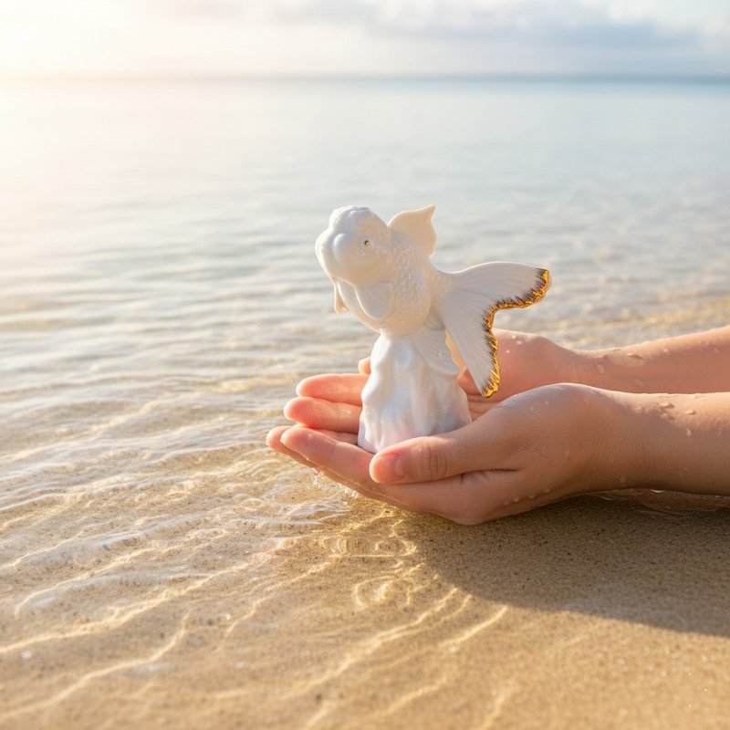 高升 金鱼艺术瓷摆件 象征成长与飞跃的升迁贺礼首选 - 摆饰 - 其他材质 白色