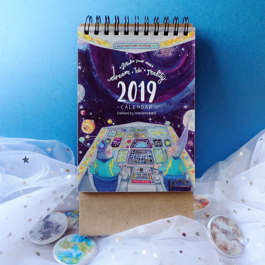 2019年桌历.月历.A6│探索太空 星球 星际冒险 - 年历/台历 - 纸 蓝色