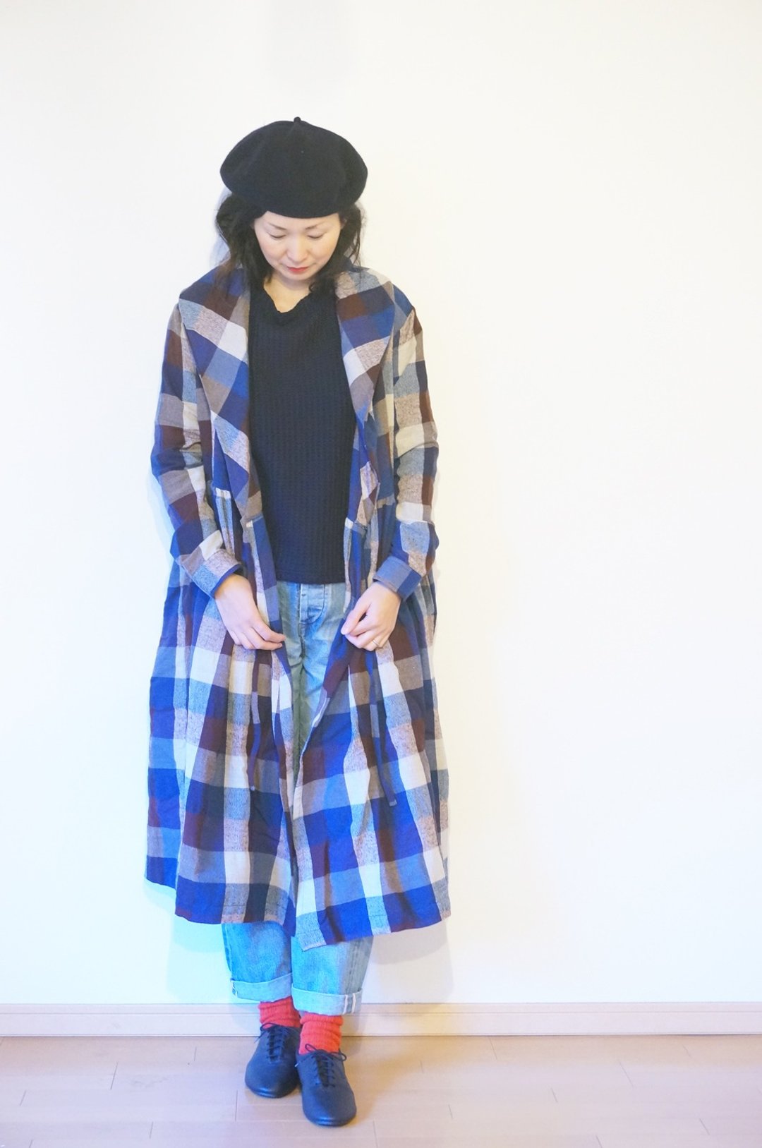 Cotton wool check Gown Coat size - 女装休闲/机能外套 - 棉 