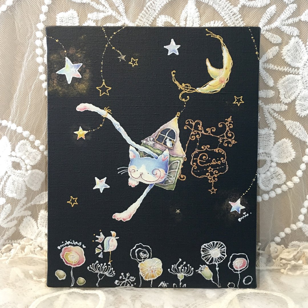 Canvas art print with hand-painted・the cat Emilie 3 - 海报/装饰画/版画 - 棉．麻 