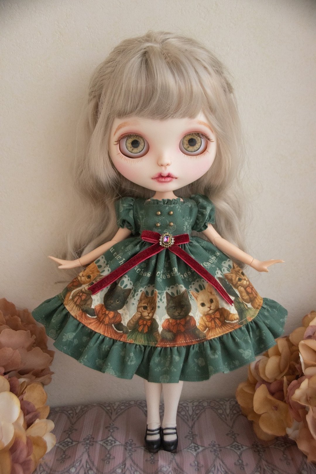 Blythe 服饰 洋装 连身裙 古董猫连身裙 绿色 - 其他 - 棉 绿色