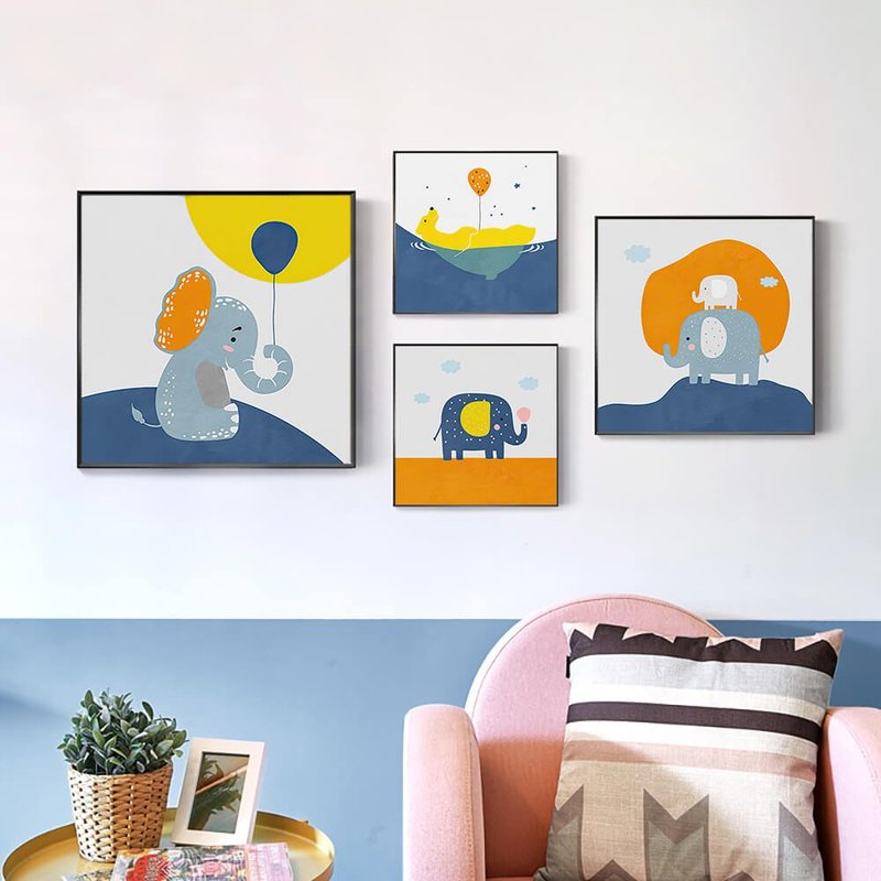 大象与熊_挂画_方框系列_台湾制造 两个工作天快速出货 - 海报/装饰画/版画 - 棉．麻 蓝色