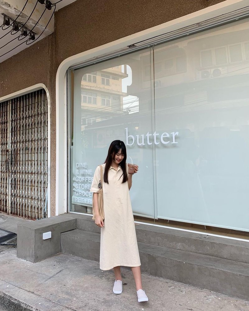 Handmade Polo Long dress - 洋装/连衣裙 - 棉．麻 白色