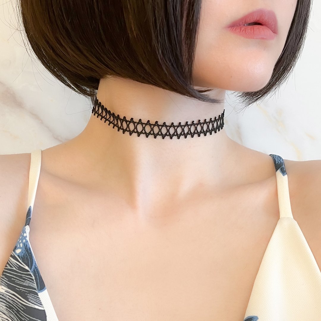 纹身/简约黑色蕾丝choker SV458 - 颈链 - 其他材质 黑色
