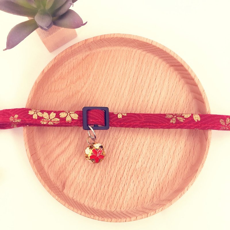 和风樱花款 猫咪 迷你犬 小型犬 装饰项圈 - 项圈/牵绳 - 棉．麻 蓝色