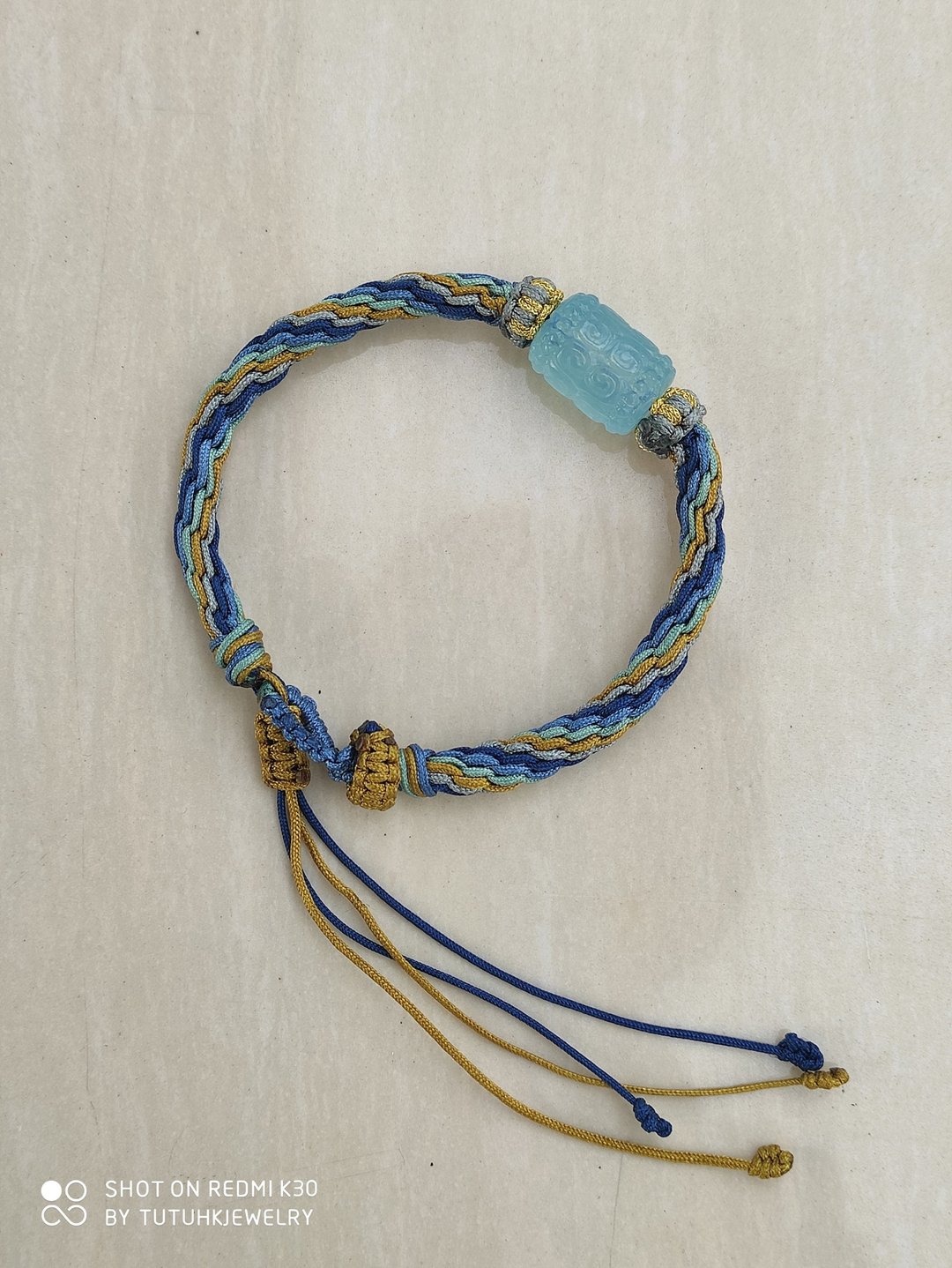 天然海蓝宝手工编绳手链 海蓝宝手链 - 手链/手环 - 半宝石 蓝色