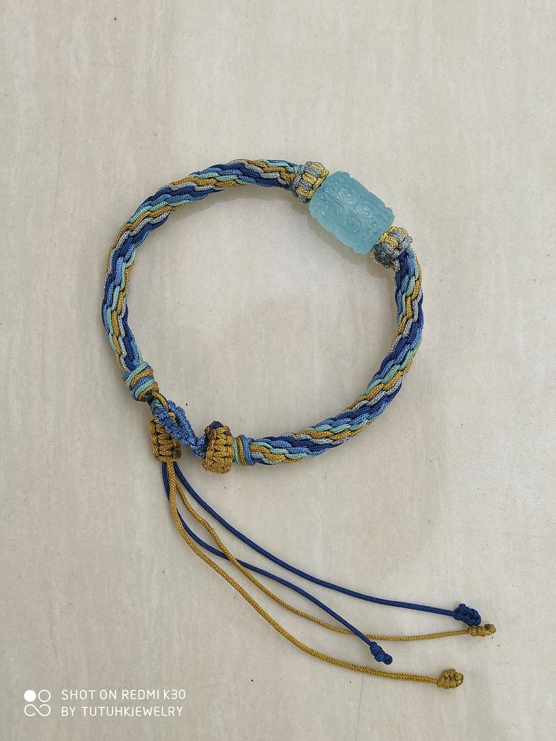 天然海蓝宝手工编绳手链 海蓝宝手链 - 手链/手环 - 半宝石 蓝色