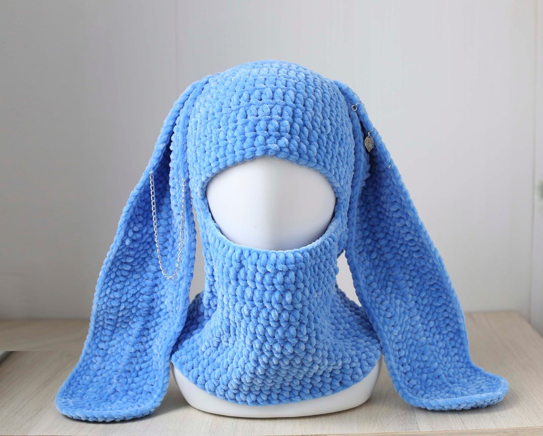 crochet balaclava, balaclava with ears - 其他 - 绣线 蓝色
