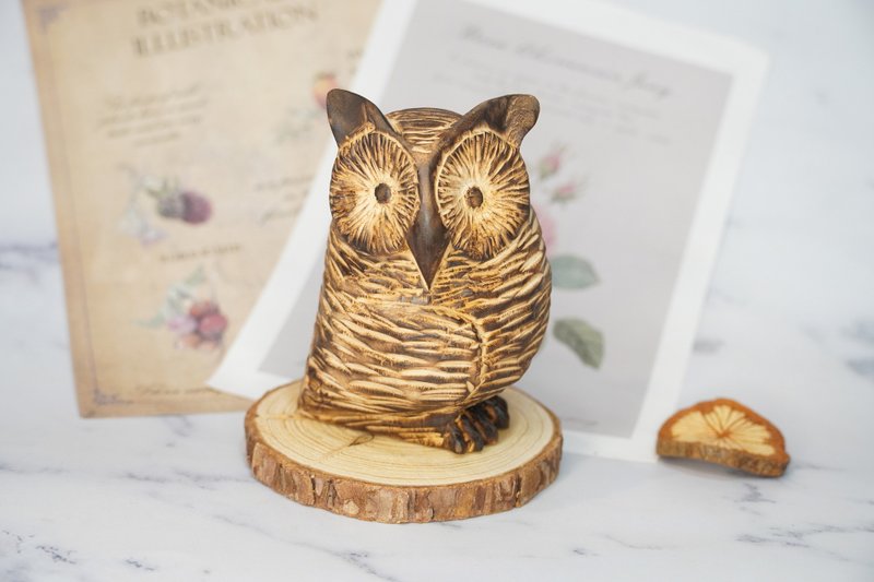 龙柏圆角鸮木雕猫头鹰-原创 - 摆饰 - 木头 咖啡色