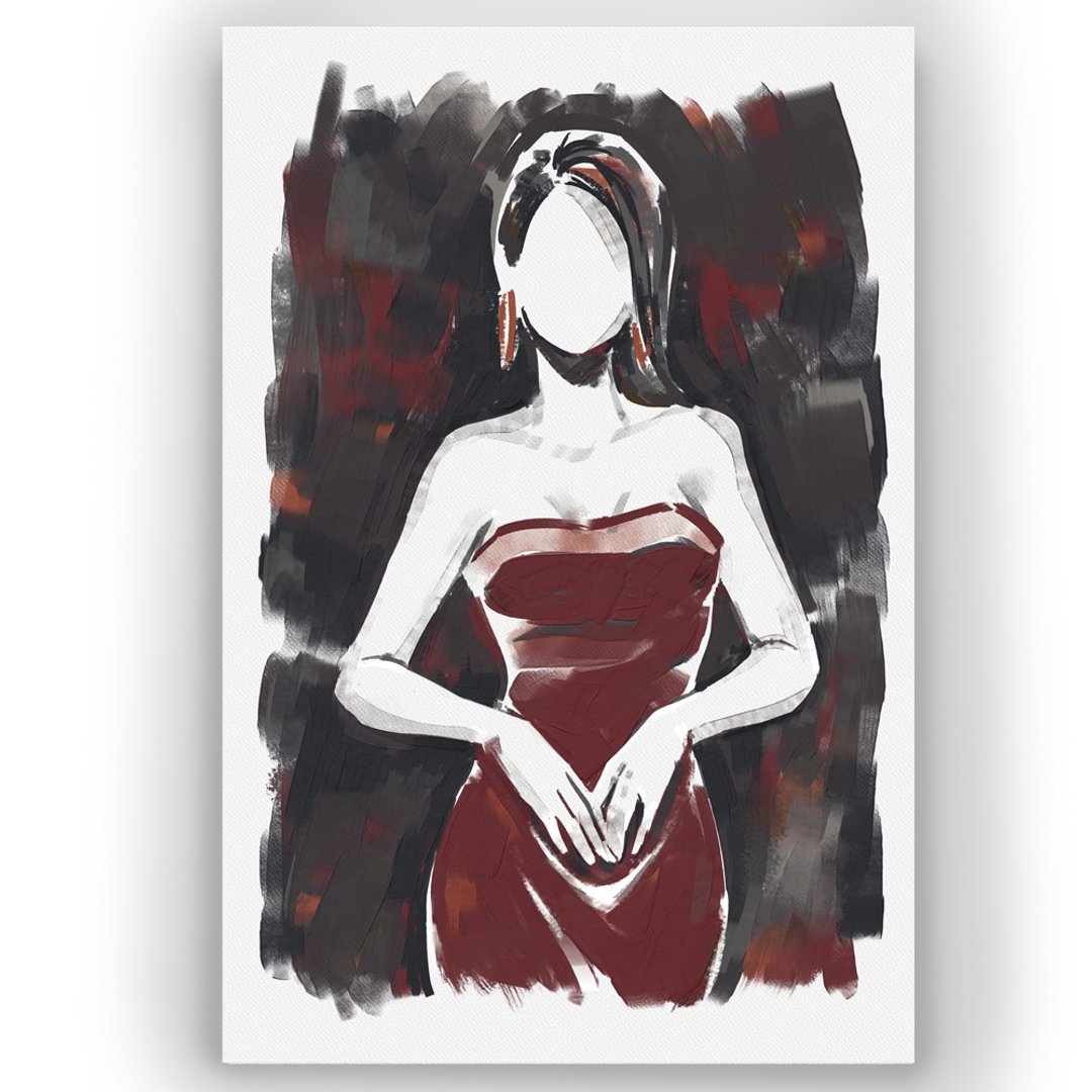 时尚女性插画水彩画 砖红灰色调 现代优雅装饰画 适用于卧室客厅 - 墙贴/壁贴 - 纸 灰色