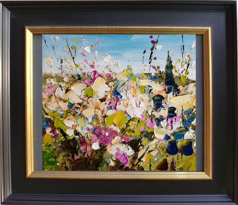 Sakura Painting Original Art 日本開花櫻桃 手工油畫 掛畫 微型油画 Landscape Painting - 海报/装饰画/版画 - 其他材质 粉红色