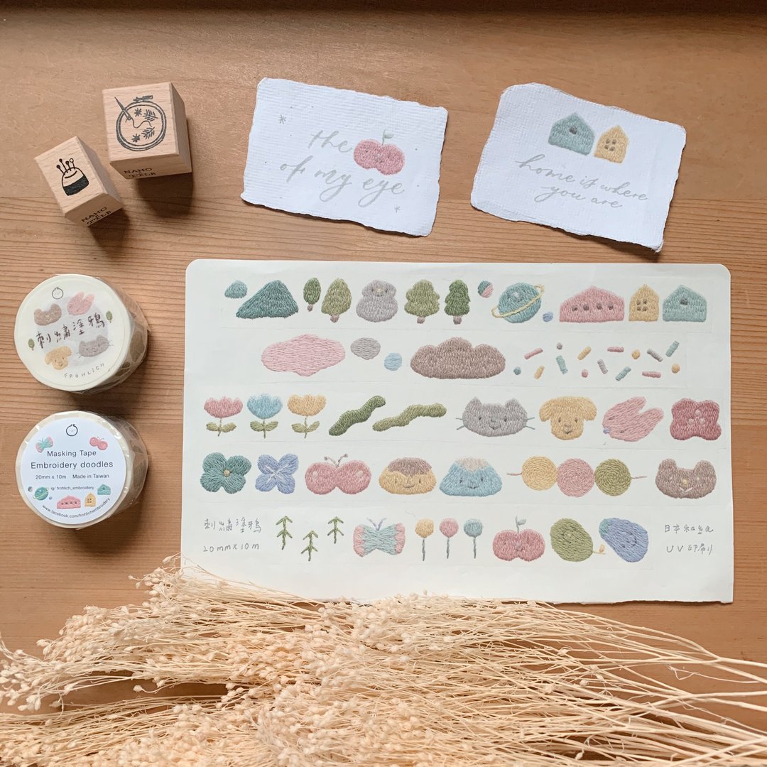 纸胶带/刺绣涂鸦 embroidery doodles - 纸胶带 - 纸 白色