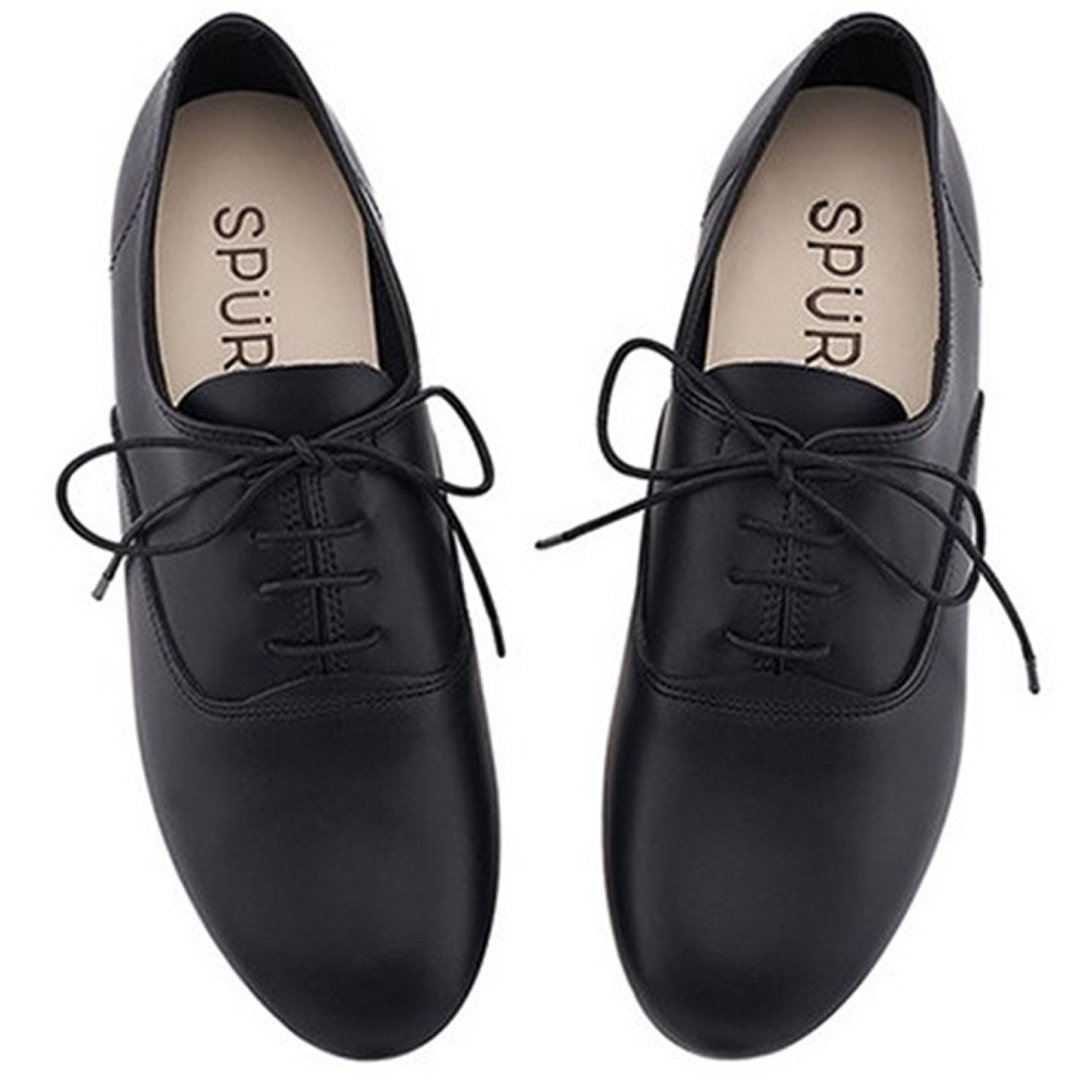 SPUR 牛皮绑带牛津鞋 MS7048 BLACK - 女款牛津鞋/乐福鞋 - 其他材质 