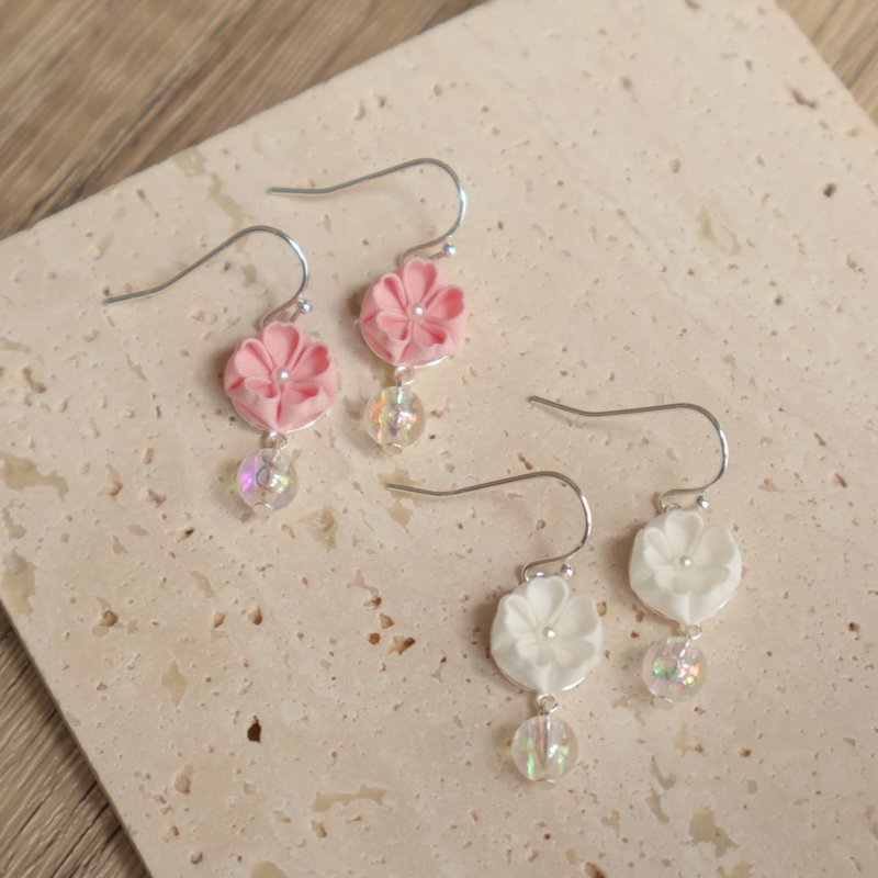 细工布花耳环 — 桜・咲 - 耳环/耳夹 - 棉．麻 粉红色