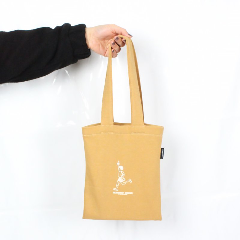 logo针织小提袋 - 土黄色 - 手提包/手提袋 - 棉．麻 黄色