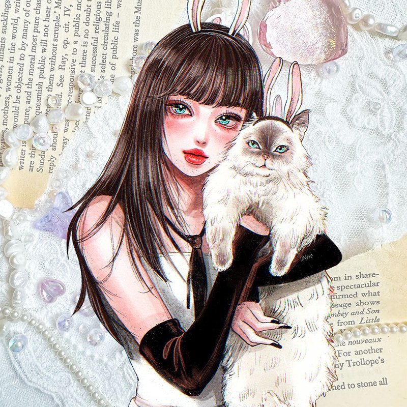 兔兔猫咪贴纸 - 贴纸 - 纸 多色