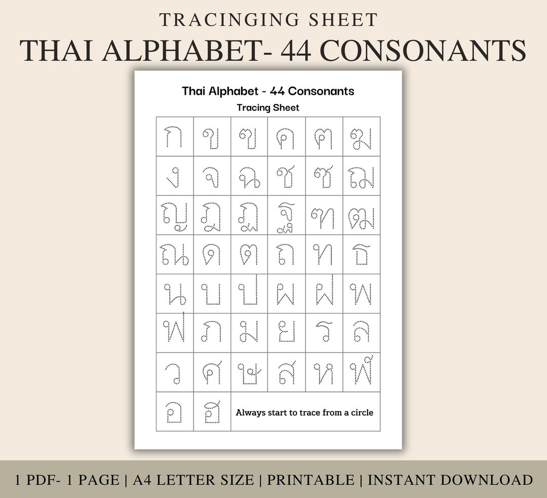 泰语字母表 儿童及初学者适用 44 个辅音 | 可打印 PDF - 电子手帐及素材 - 其他材质 