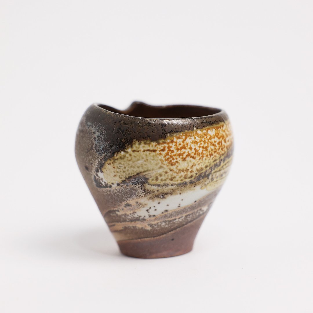 明芽窑 l 柴烧绞胎造型花器 不规则 暗红 橘黄白  陶器 陶艺品 T - 花瓶/陶器 - 陶 红色