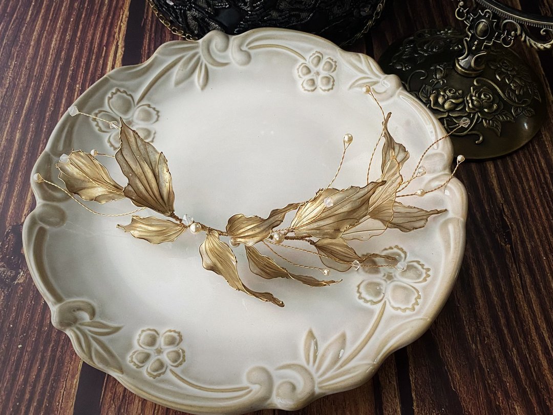 手工新娘饰品 流金羽翼 水晶树酯髪饰 - 发饰 - 水晶 金色