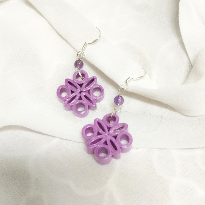 衍纸 卷纸 纸工艺 纸珠宝 手作饰品--小雅/粉紫色 paper earring - 耳环/耳夹 - 纸 紫色