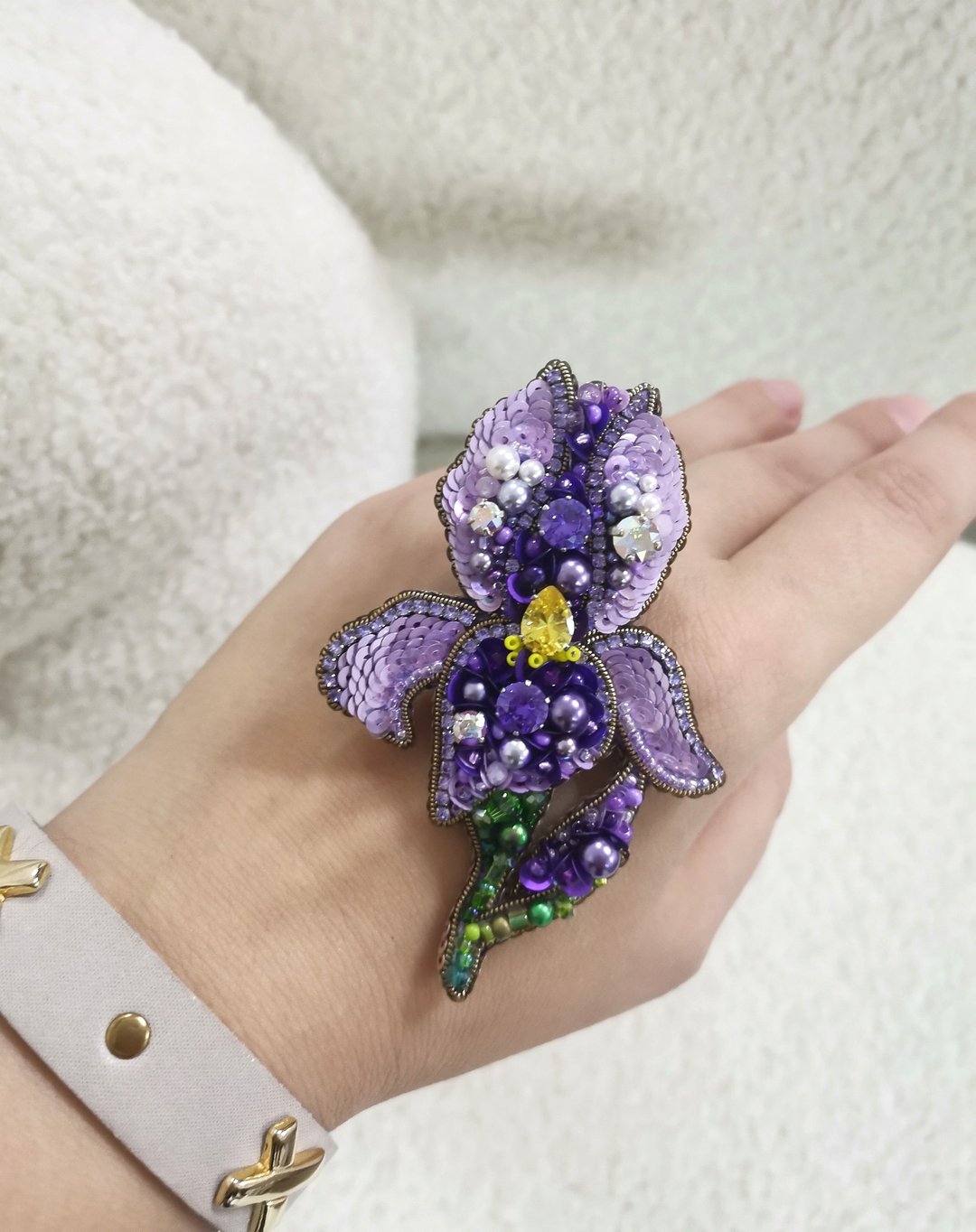 鸢尾花饰品胸针 串珠 胸花 - 胸针 - 其他材质 紫色