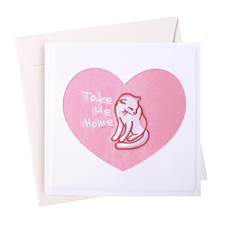 【刺绣卡片】心型猫咪卡 TAKE ME HOME (共五款) - 卡片/明信片 - 绣线 