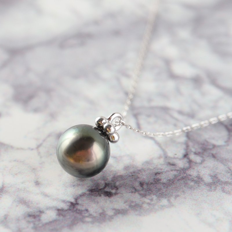 Crown 黑珍珠/黑蝶真珠 925纯银坠饰项链 - 项链 - 珍珠 银色