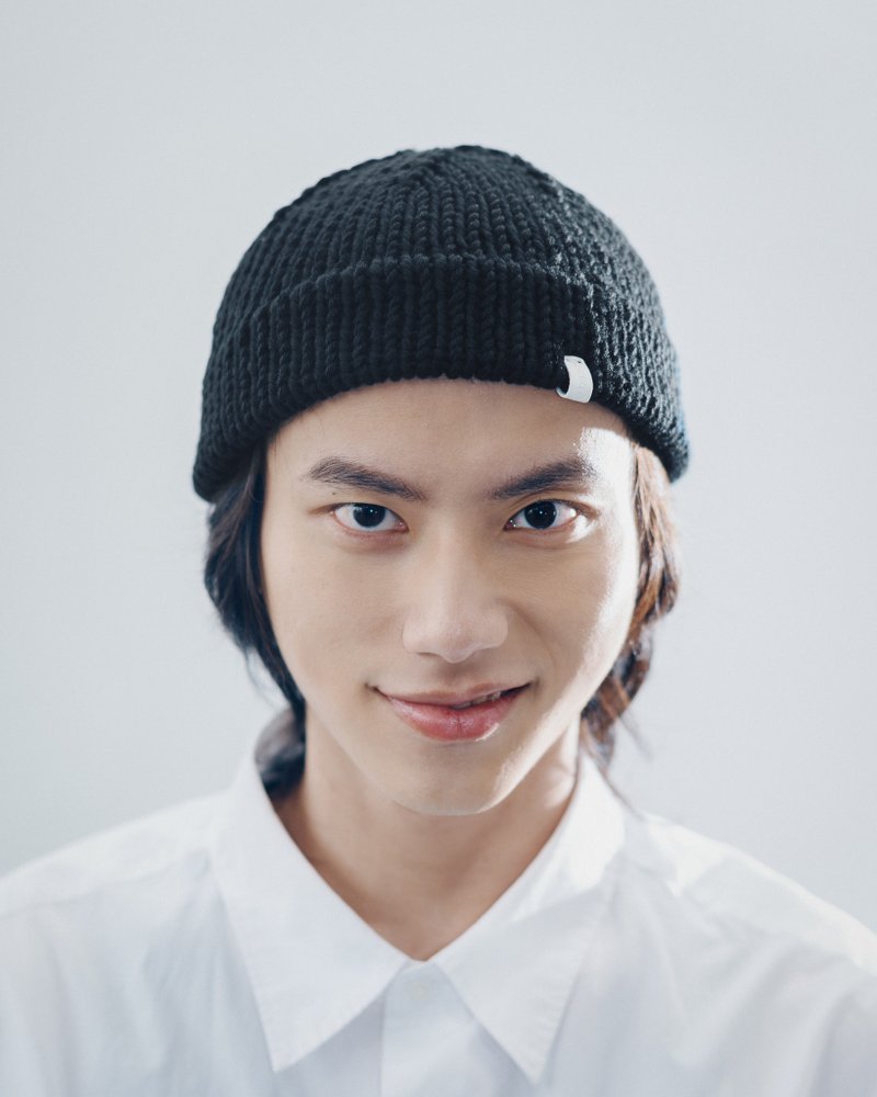 K011 手工编织超短圆顶毛帽水兵帽－黑 - 帽子 - 棉．麻 黑色