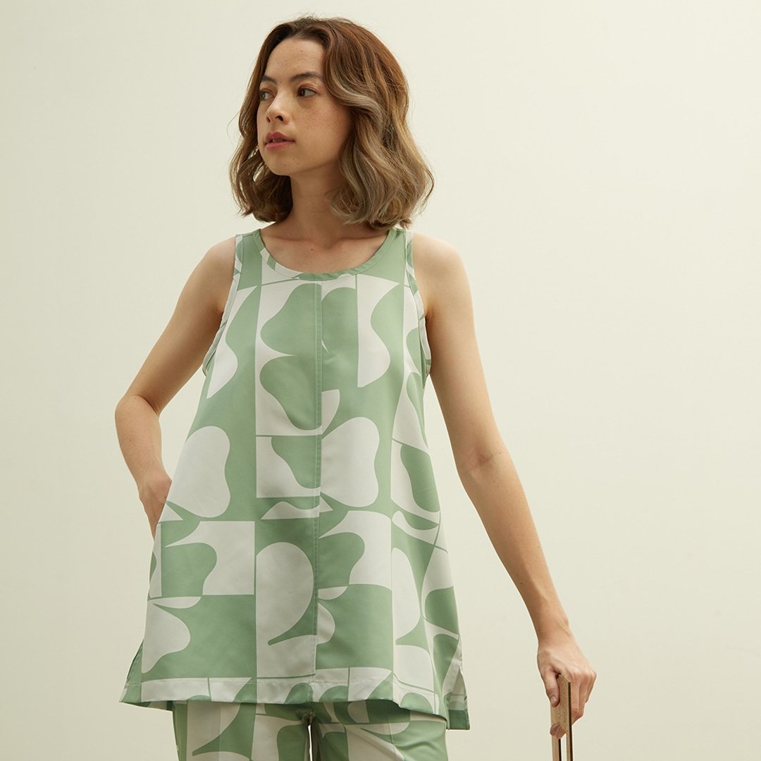 EVE top - long sleeveless top - 女装上衣 - 棉．麻 绿色