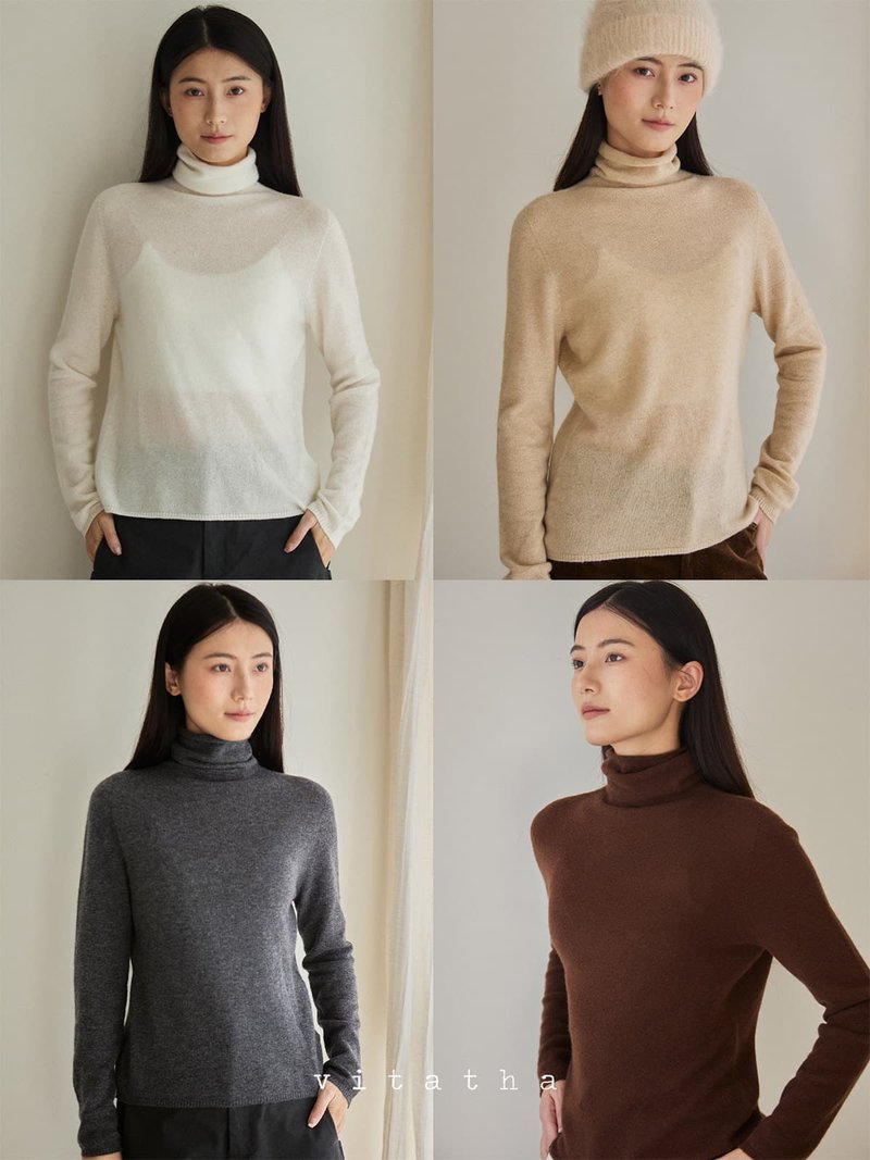 5颜色 巨百搭 秋冬轻薄无缝一体毛衣 堆堆领羊绒内搭衫 - 女装针织衫/毛衣 - 羊毛 白色