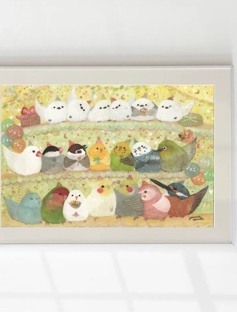 A4艺术海报感恩节，日本长尾山雀，虎皮鹦鹉，长尾小鹦鹉，雀，野鸟，麻雀，玄凤鹦鹉，翠鸟 - 海报/装饰画/版画 - 纸 黄色