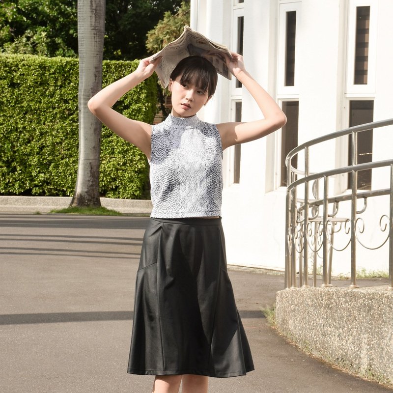 光泽修身波浪裙 - 裙子 - 聚酯纤维 黑色