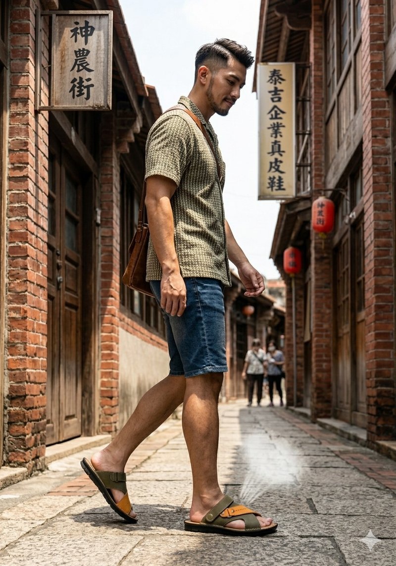 2317 真皮双色凉拖两用男鞋 手工缝线 - 男女凉鞋 - 真皮 多色