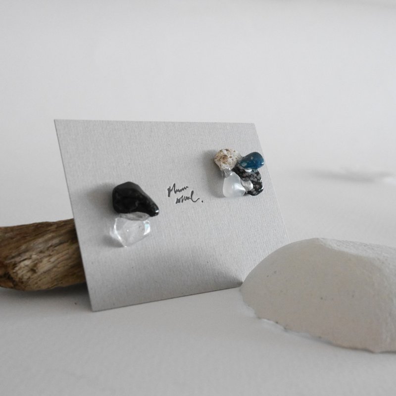 金继 耳环 ピアス / イヤリング | 银的海 no.204 - 耳环/耳夹 - 半宝石 黑色