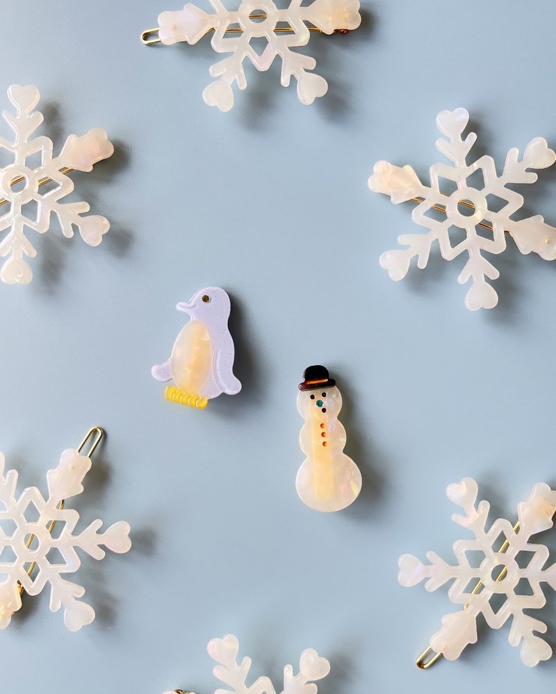 冬季系列 雪花片 礼帽雪人 小企鹅 鸭嘴夹 发夹 - 发饰 - 其他材质 