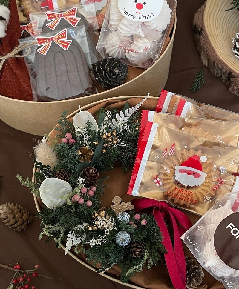圣诞礼物 圣诞礼盒 干燥花 花圈 小花束 饼干礼盒 巧克力饼干 - 干燥花/捧花 - 植物．花 绿色